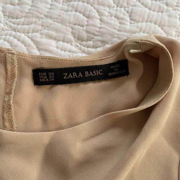 Zara Basic Tan Layered 3/4 Sleeve Boxy Flowy Chiffon Blouse Size XS - Picture 2 of 7